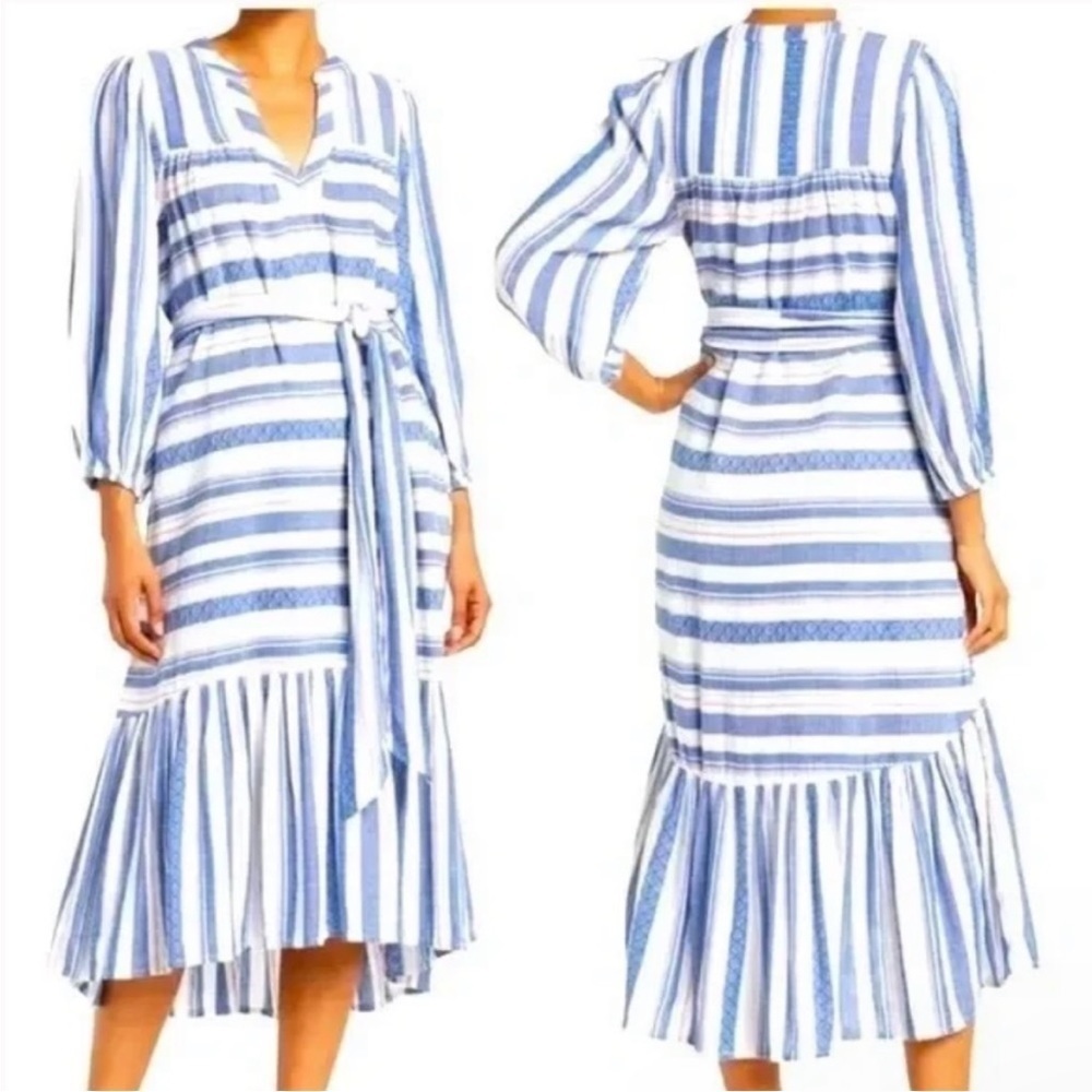 DRA Jenwin Textured Directional Stripe Long Sleeve Dress in Blue Size M